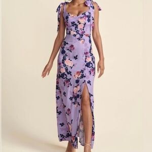 Venus Purple Floral Maxi Dress with Tie Shoulders and Side Slit Women's 12